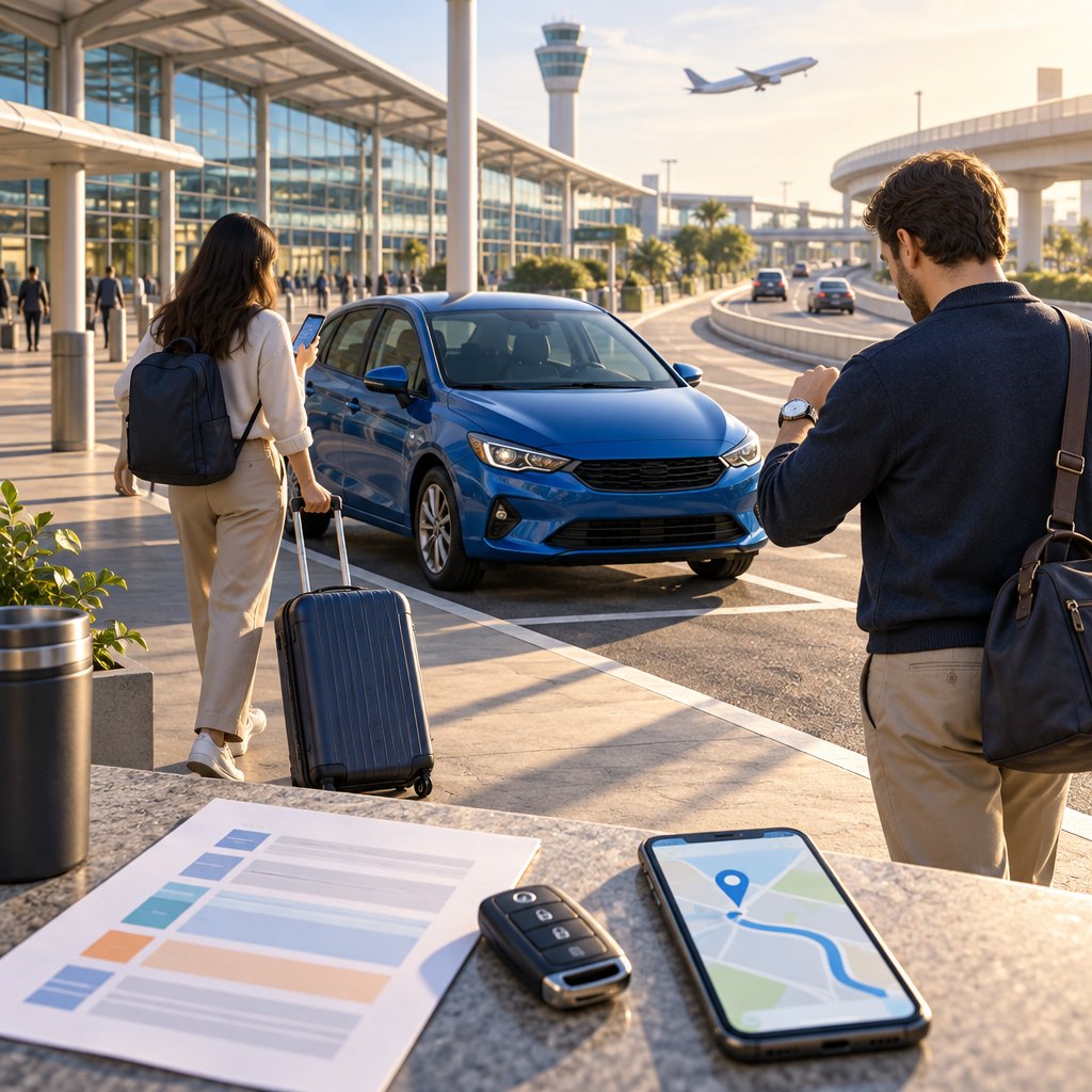 Editorial illustration for Planning Airport Pickup and Drop-Off for Your Rental Car